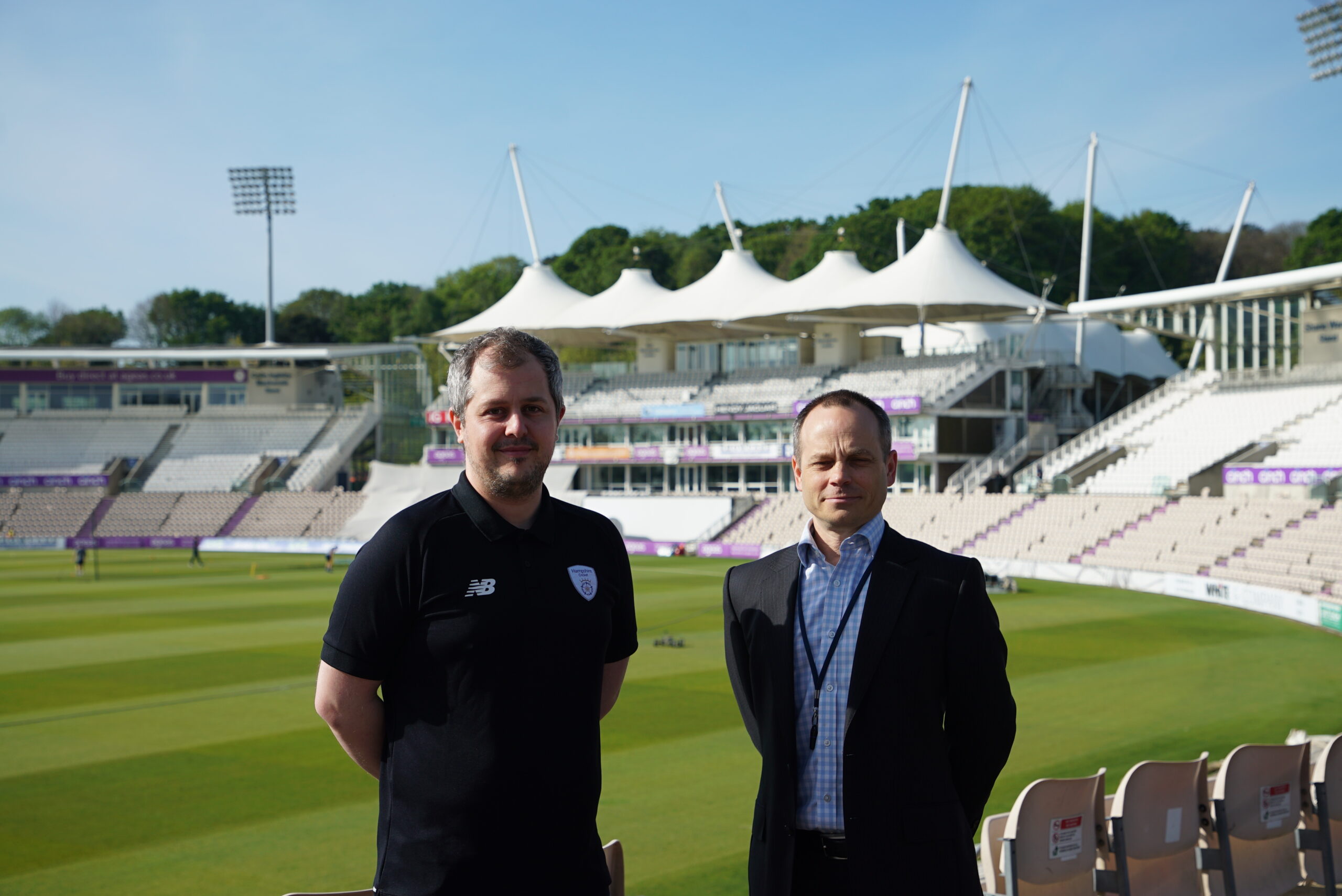 Mike Watson at Ageas Bowl with representative from Ageas Bowl