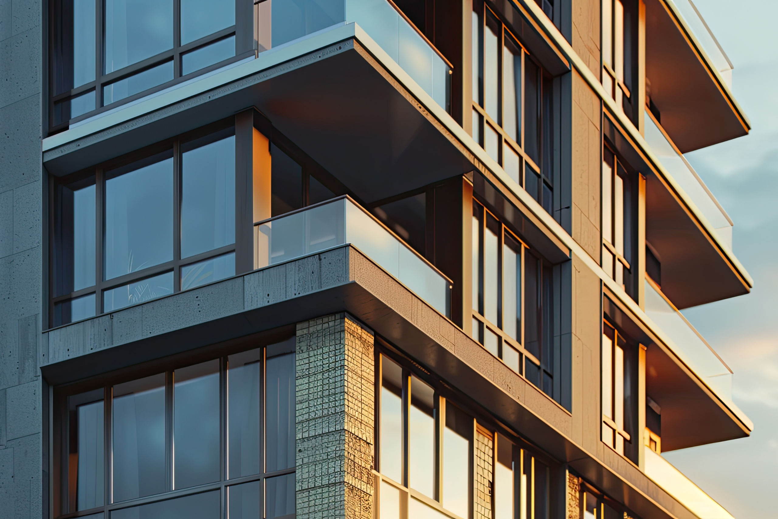 Urban development featuring a high rise apartment building with a modern exterior perfect for a copy space image