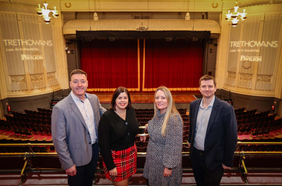 Trethowans LLP solicitors has renewed it's partnership with The Pavilion Theatre in Bournemouth. Pictured with James Braund and Kimberley Davies of Trethowans are BH Live Entertainments Marketing Manager Laura Sackett and BH Live Venue Director Steve Turner.