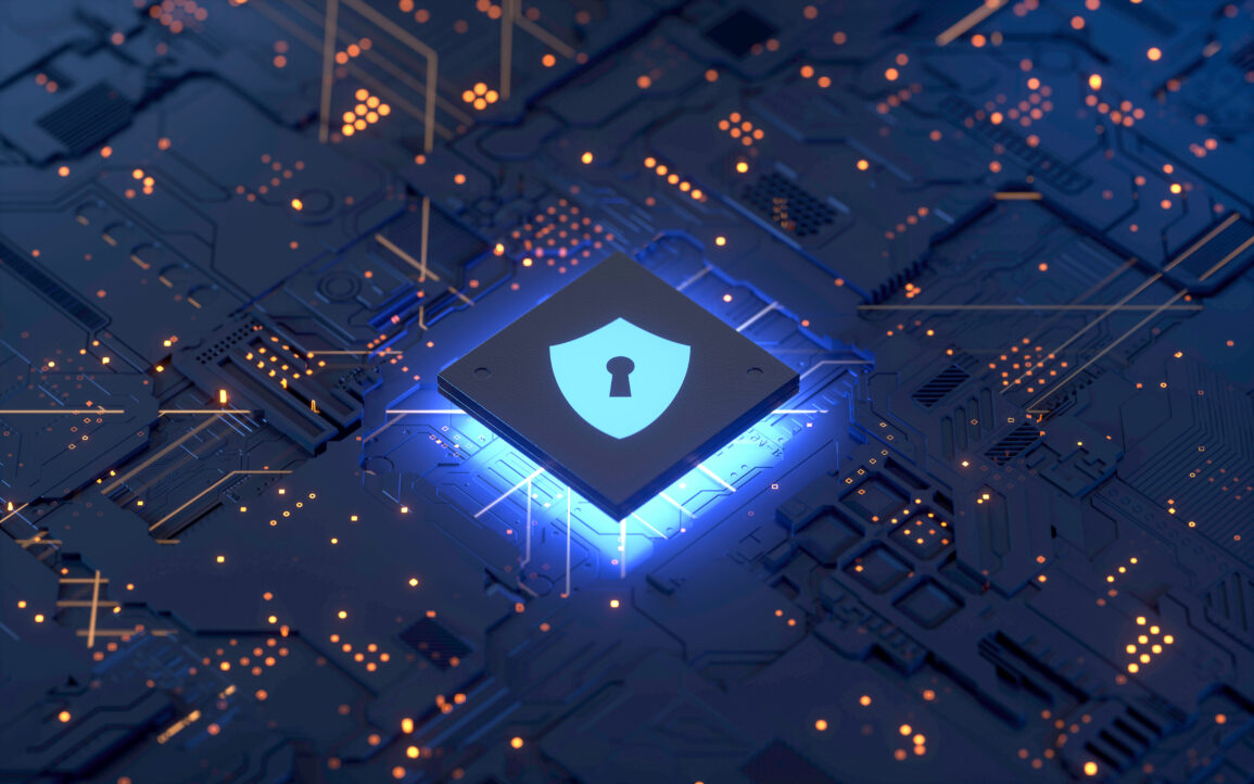 circuit board and shield icon, Hardware security, computer data protection