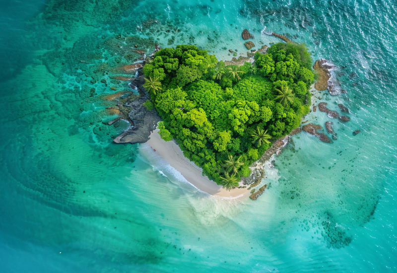 heart shaped island surrounded by clear water